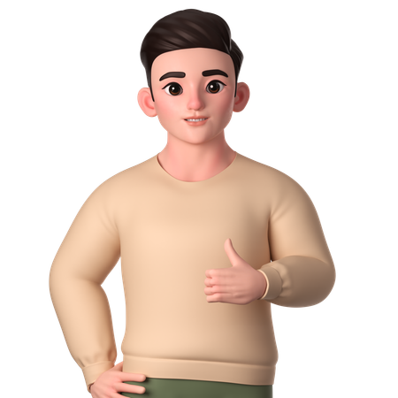 Young Man Showing Thumbs Up With Left Hand  3D Illustration