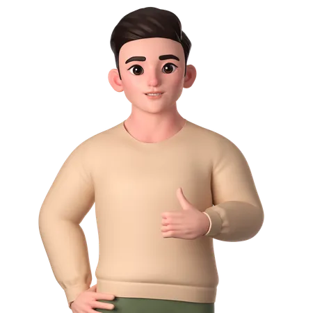 Young Man Showing Thumbs Up With Left Hand  3D Illustration