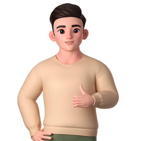 Young Man Showing Thumbs Up With Left Hand  3D Icon