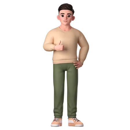 Young Man Showing Thumbs Up With Right Hand  3D Illustration