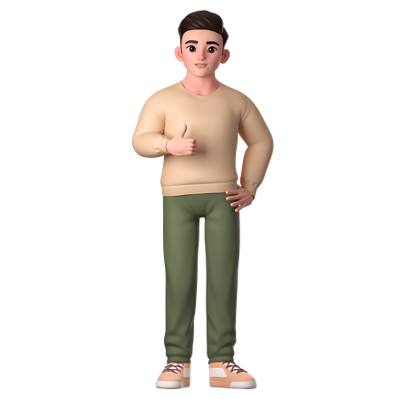 Young Man Showing Thumbs Up With Right Hand  3D Icon