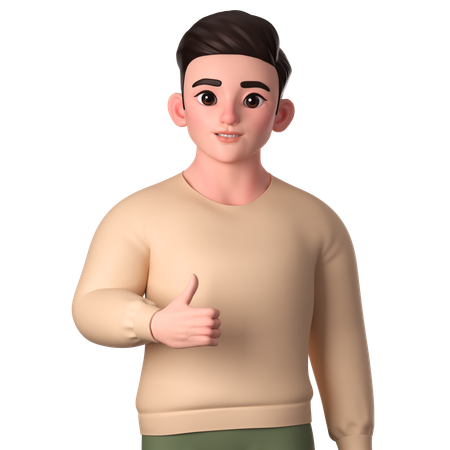 Young Man Showing Thumbs Up With Right Hand  3D Icon