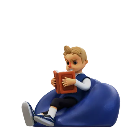 Young Man Sitting And Reading Book  3D Illustration