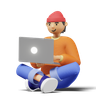 sitting and using laptop 3d logo