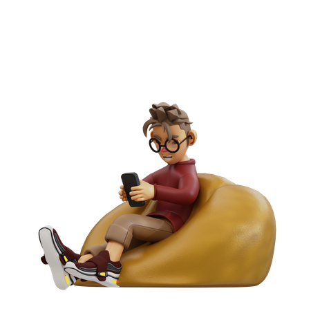 Young Man Sitting And Using Smartphone  3D Illustration