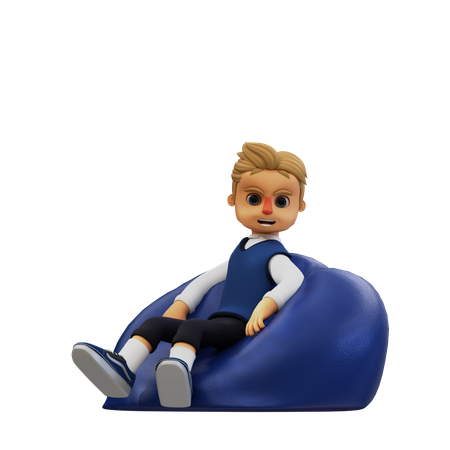 Young Man Sitting On Bean Bag  3D Illustration