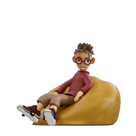 Young Man Sitting On Bean Bag  3D Illustration