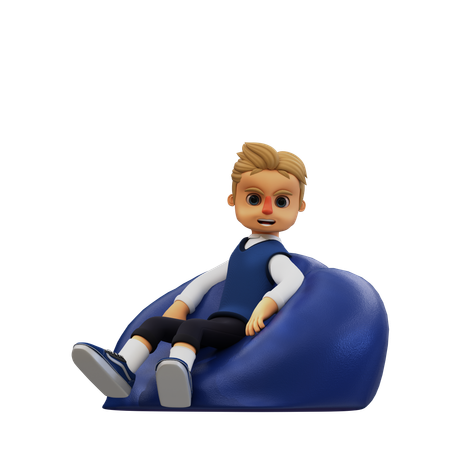 Young Man Sitting On Bean Bag  3D Illustration