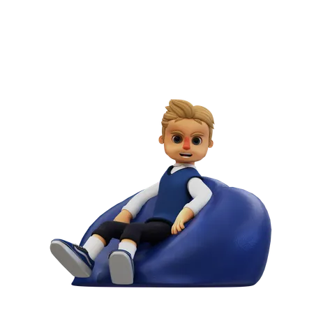 Young Man Sitting On Bean Bag  3D Illustration