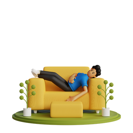 Young Man sleeping on sofa 3D Illustration