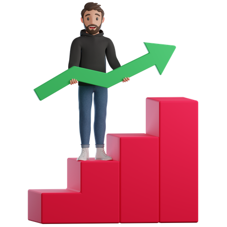 Young man stand on podium  3D Illustration