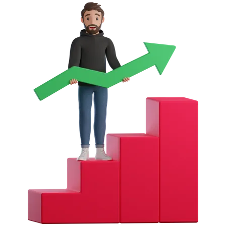 Young man stand on podium  3D Illustration