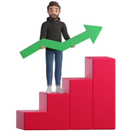 Young man stand on podium 3D Illustration