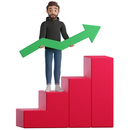 Young man stand on podium 3D Illustration