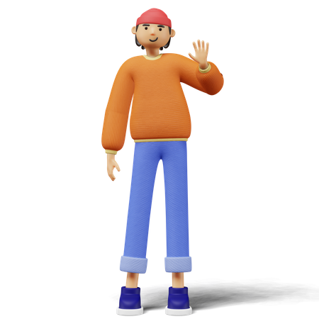 Young man standing and say hi  3D Illustration