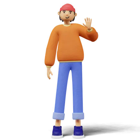 Young man standing and say hi 3D Illustration