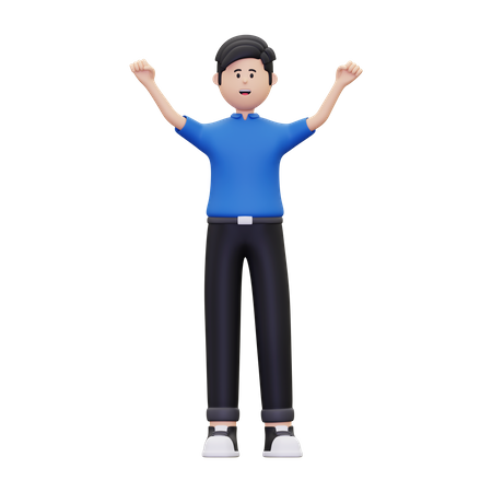 Young man standing while excited  3D Illustration