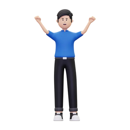 Young man standing while excited  3D Illustration