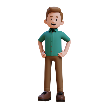 Young Man Standing While Putting Hands On Waist  3D Illustration