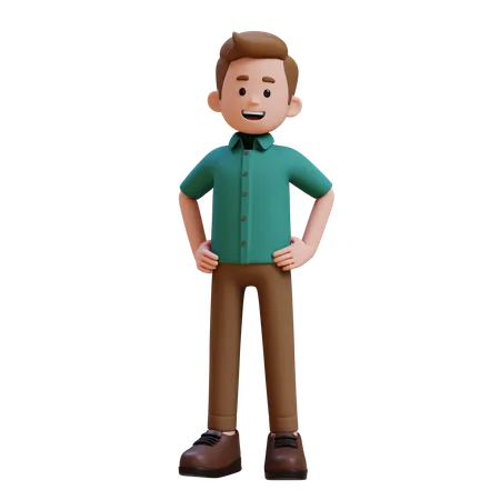 Young Man Standing While Putting Hands On Waist  3D Illustration