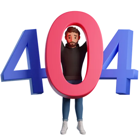 Young man standing with 404 error 3D Illustration