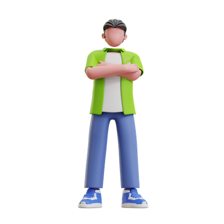 Young man standing with cross hand  3D Illustration