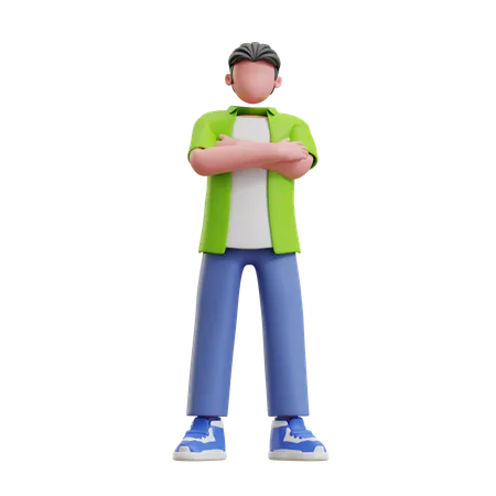 Young man standing with cross hand  3D Illustration