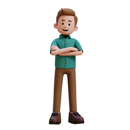 Young Man Standing With Cross Hands  3D Illustration