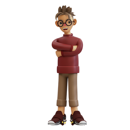 Young Man Standing With Crossing His Arms  3D Illustration