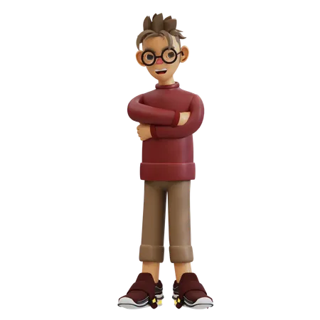 Young Man Standing With Crossing His Arms  3D Illustration