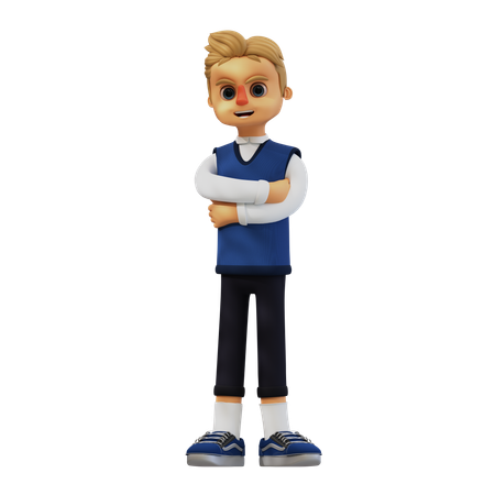 Young Man Standing With Crossing His Arms  3D Illustration