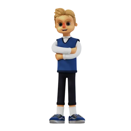 Young Man Standing With Crossing His Arms  3D Illustration