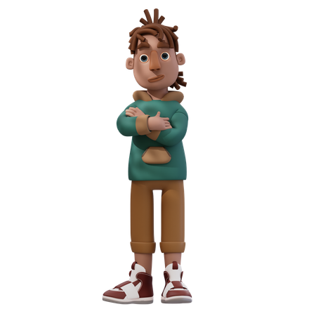 Young Man Standing With Crossing His Arms  3D Illustration