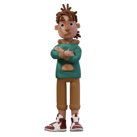 Young Man Standing With Crossing His Arms  3D Illustration