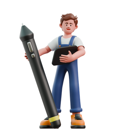 Young man standing with drawing table  3D Icon