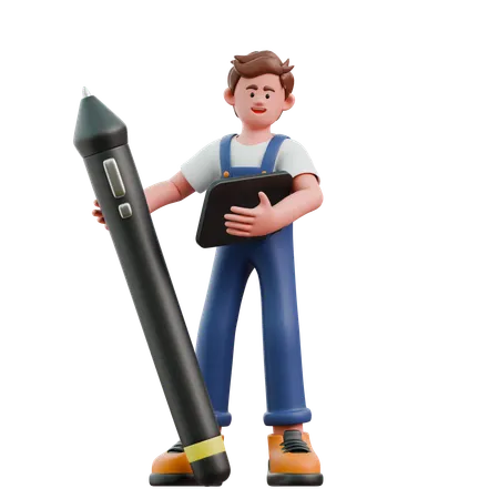 Young man standing with drawing table  3D Icon