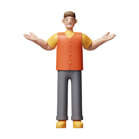Young Man Standing With Open Hand  3D Icon