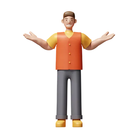 Young Man Standing With Open Hand  3D Icon