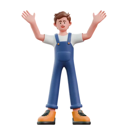 Young man standing with open hands  3D Icon