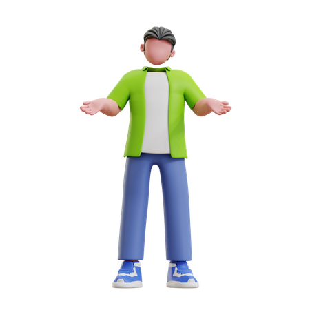 Young man standing with open hands  3D Illustration