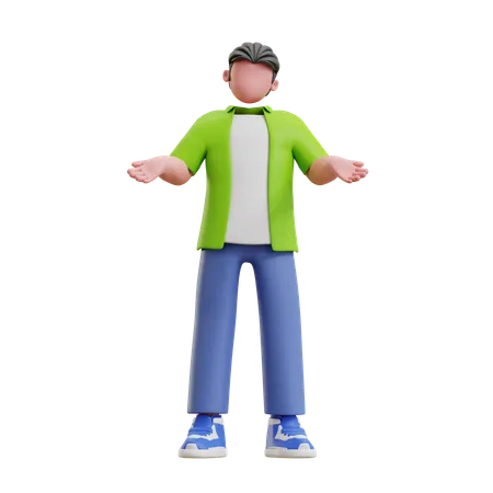 Young man standing with open hands  3D Illustration