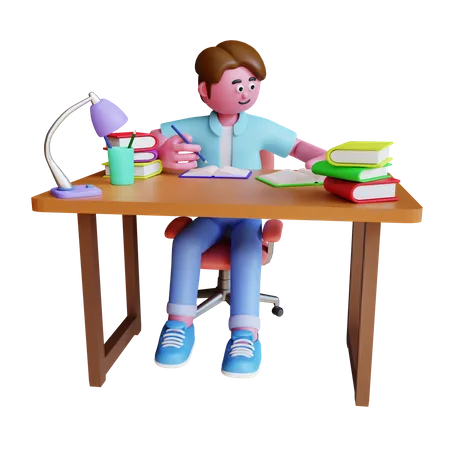 Young Man Study With Book  3D Illustration