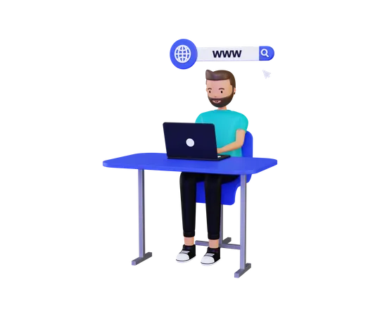Young Man Surfing On Internet 3D Illustration