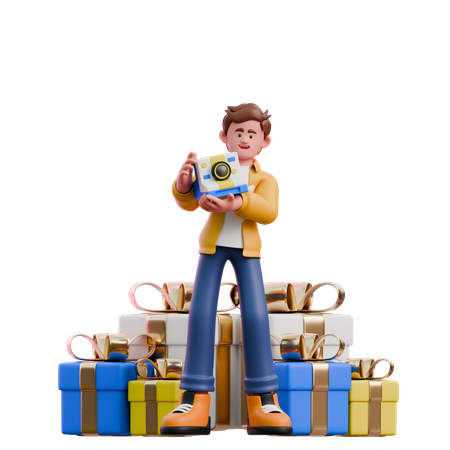 Young Man Taking Pictures With Camera  3D Illustration