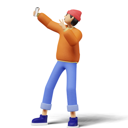 Young man taking selfie using phone  3D Icon