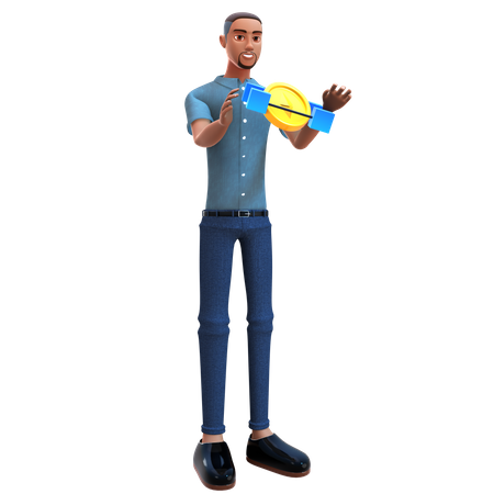 Young man use ethereum blockchain network  3D Icon