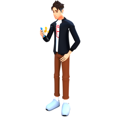 Young man use stock market app  3D Icon