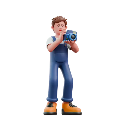 Young man using camera clicking photo  3D Icon