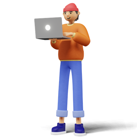 Young man Using Laptop  3D Illustration