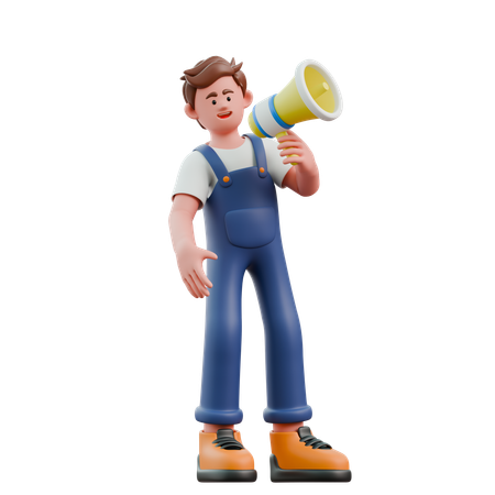 Young man using megaphone doing announcement  3D Icon